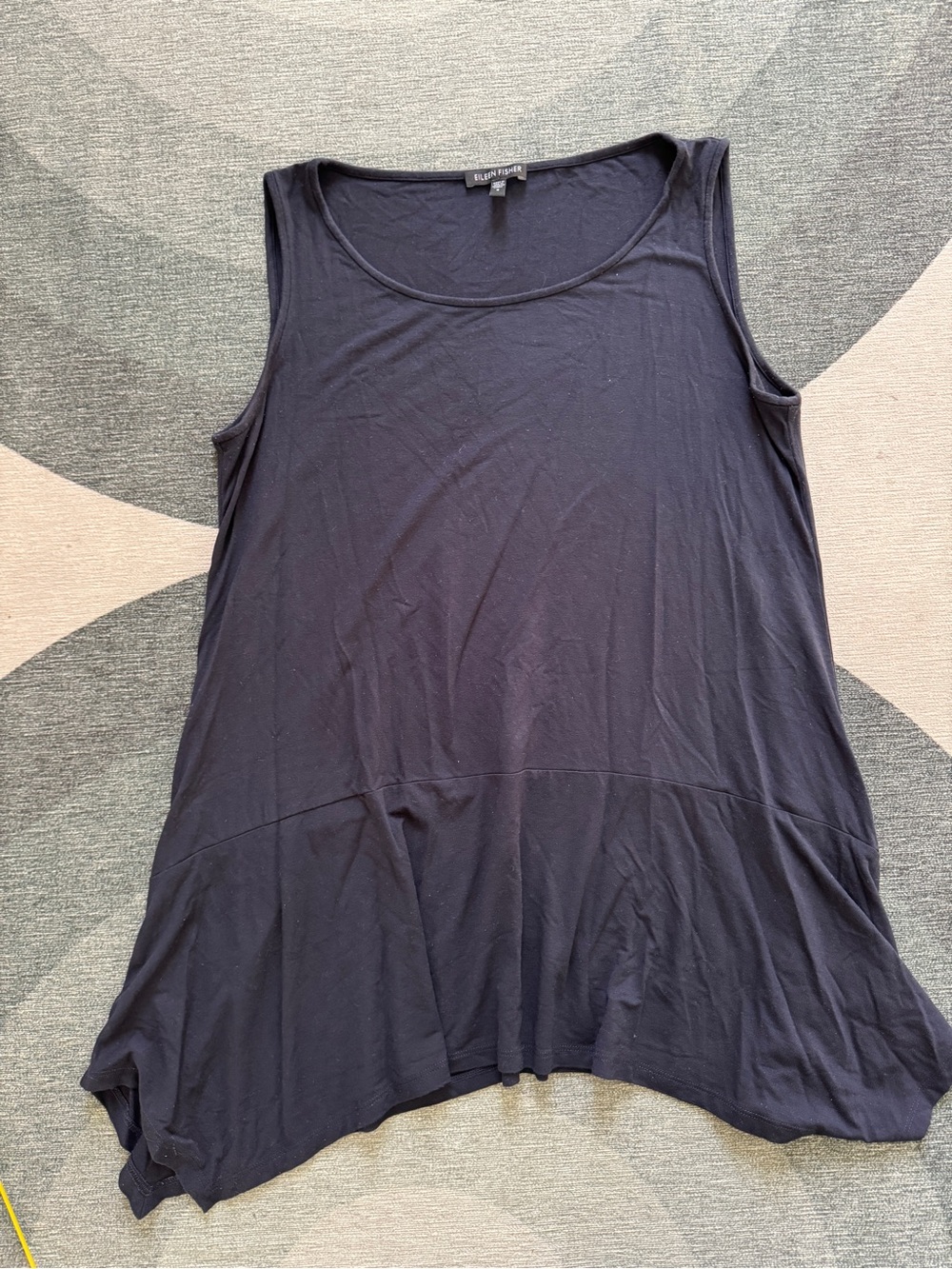 EILEEN FISHER Asymmetrical Hem Jersey Tank Top Navy Small